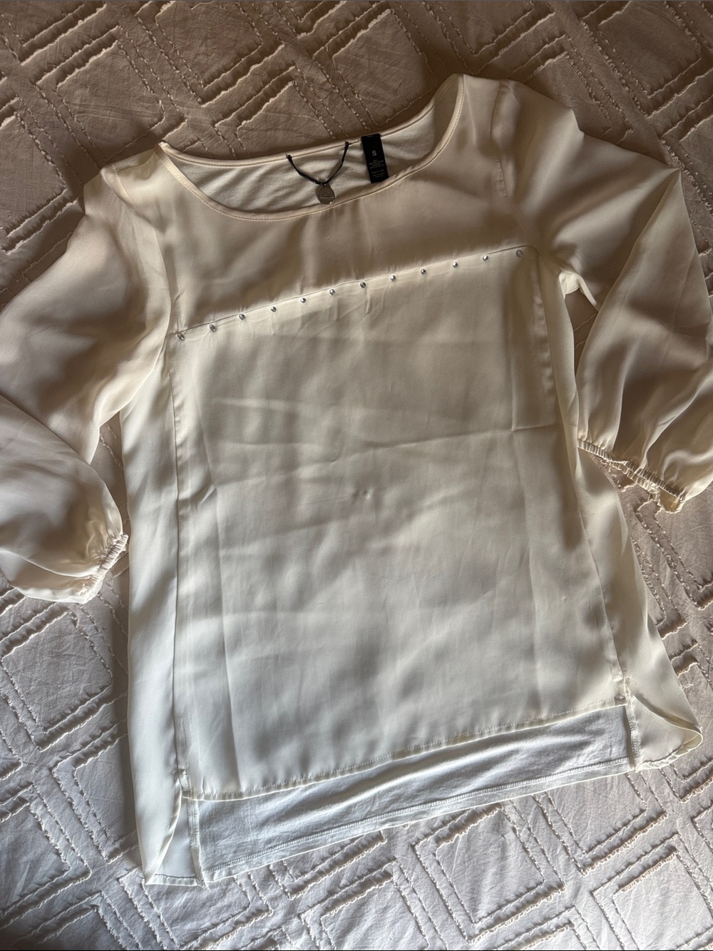 Light Cream Women's Blouse with Subtle Bead Detail